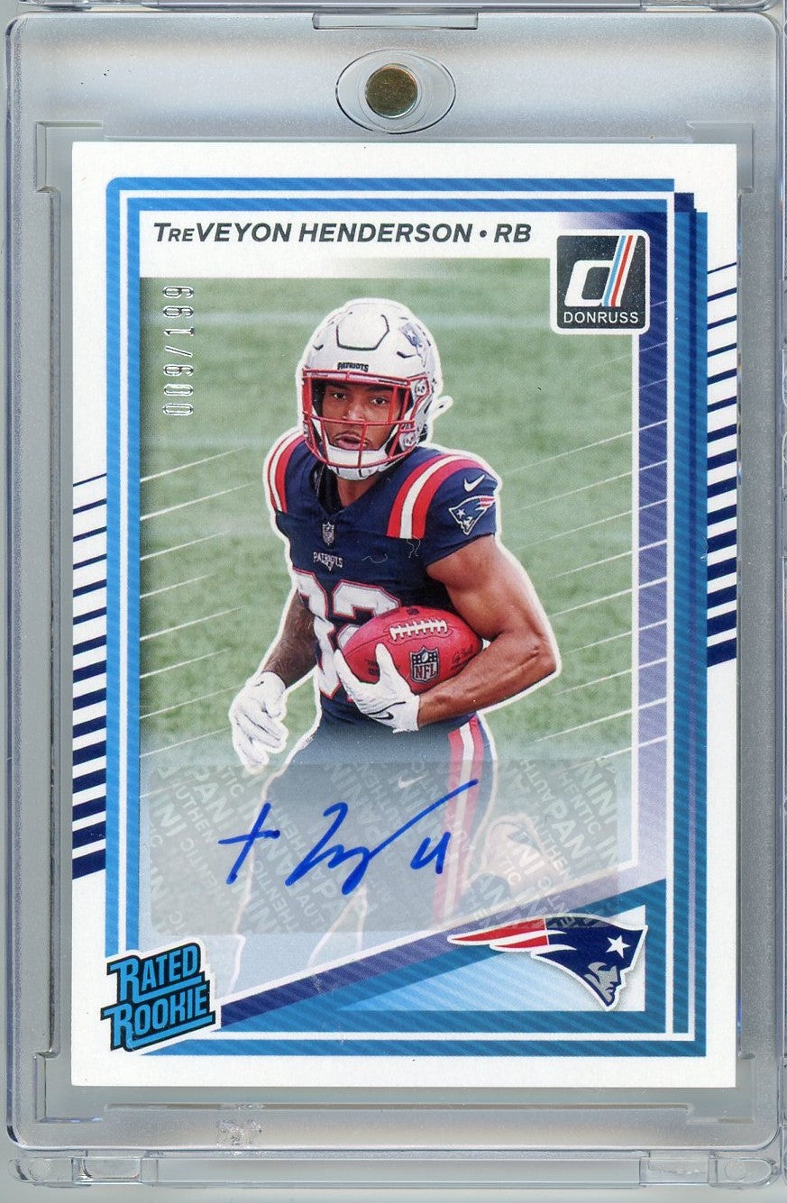 2025 Panini Donruss TreVeyon Henderson #332 /199 Auto New England Patriots Rookie RC Football Card