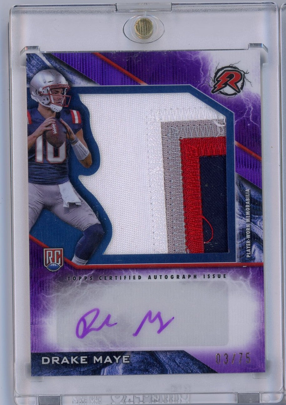 2024 Topps Resurgence Drake Maye #RPA-DM Purple Resurgence Rookie Patch Auto 03/75 Rookie RC Football Card