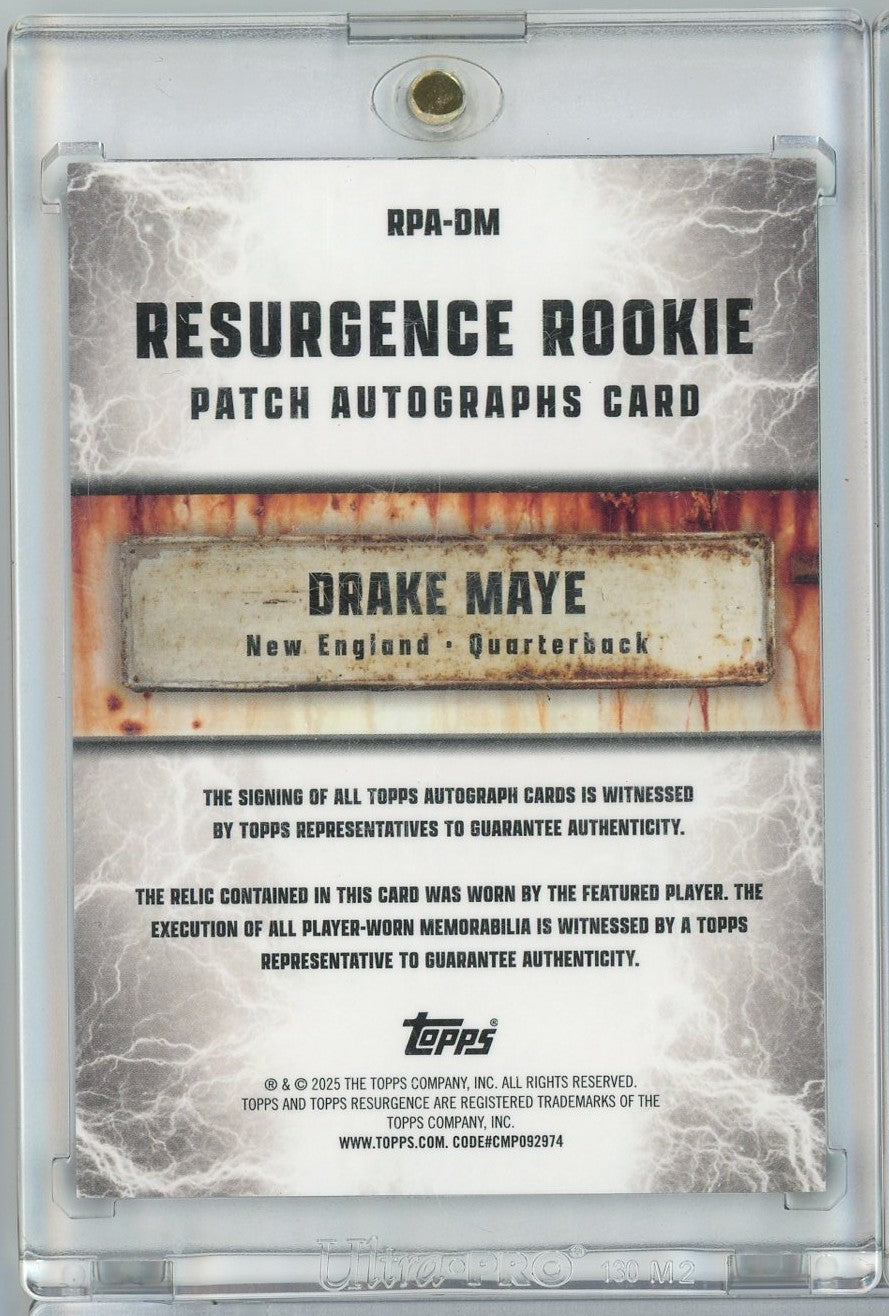 2024 Topps Resurgence Drake Maye #RPA-DM Purple Resurgence Rookie Patch Auto 03/75 Rookie RC Football Card