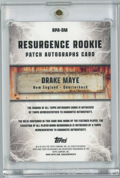 2024 Topps Resurgence Drake Maye #RPA-DM Purple Resurgence Rookie Patch Auto 03/75 Rookie RC Football Card