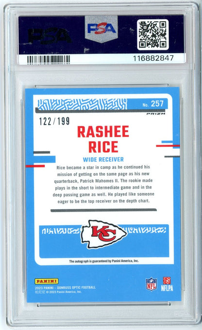 Graded 2023 Panini Donruss Optic Rashee Rice #257 /199 Autograph Rookie RC Football Card PSA 10 Gem Mint