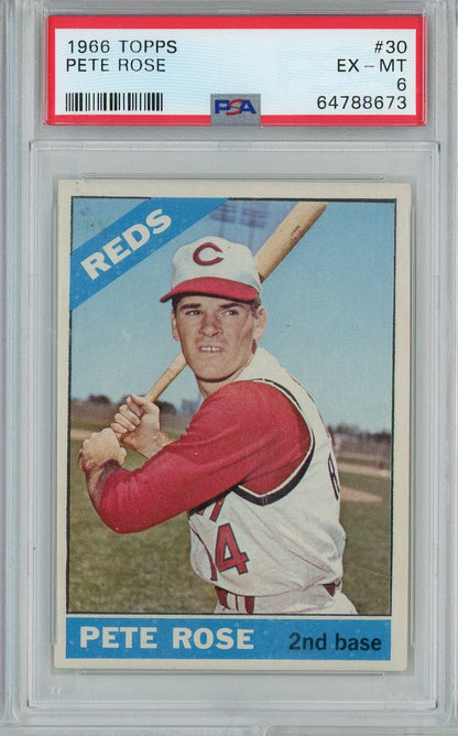 Graded 1966 Topps Pete Rose #30 Baseball Card PSA 6 Excellent-Mint