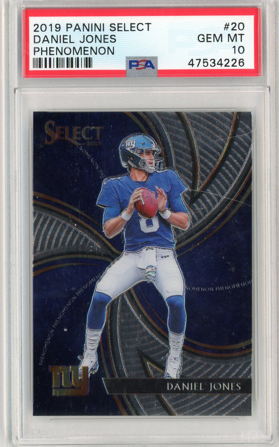 Graded 2019 Panini Select Daniel Jones #20 Phenomenon Rookie RC Football Card PSA 10 Gem Mint