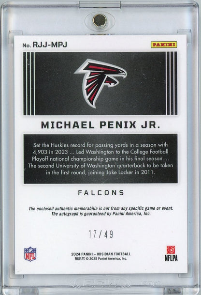 2024 Panini Obsidian Purple Auto Michael Penix Jr #RJJMPJ /49 Rookie RC Football Card