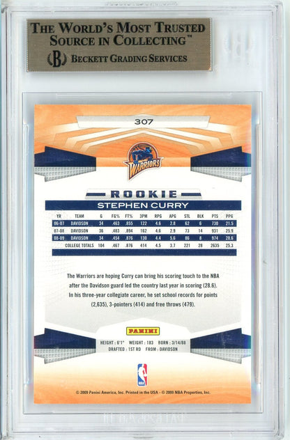 Graded 2009 Panini Stephen Steph Curry #307 Rookie RC Basketball Card BGS 9.5 Gem Mint