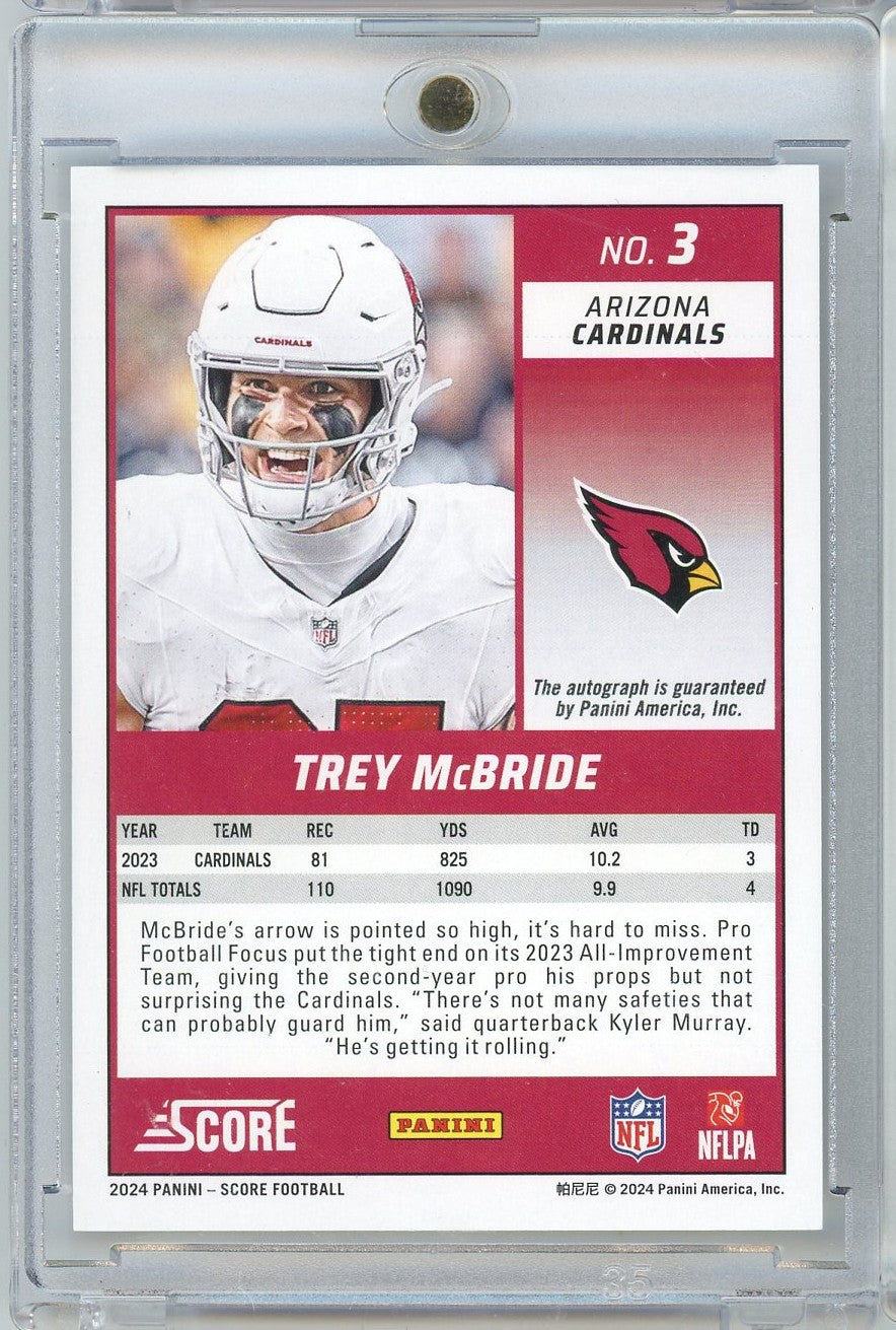 2024 Panini Score Trey McBride #3 Autographed Auto Football Card