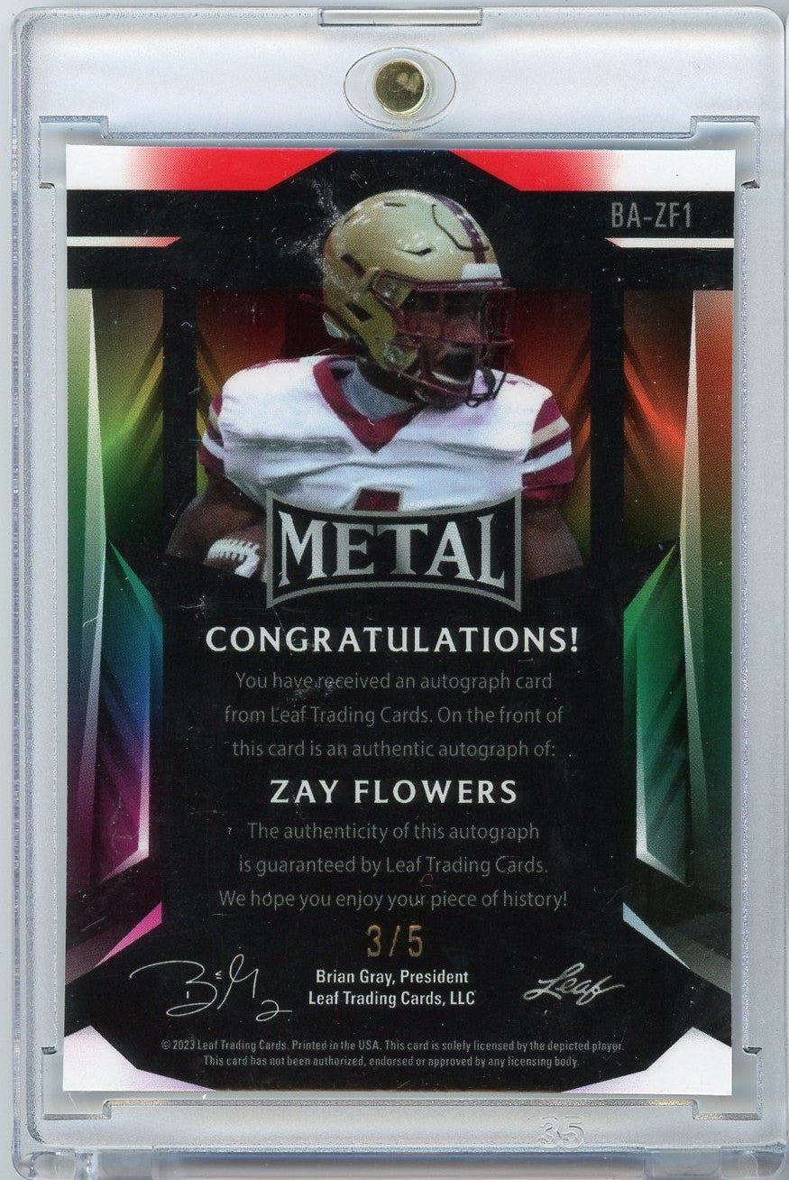 2023 Leaf Metal Zay Flowers #BA-ZF1 /5 Auto Rookie RC Football Card