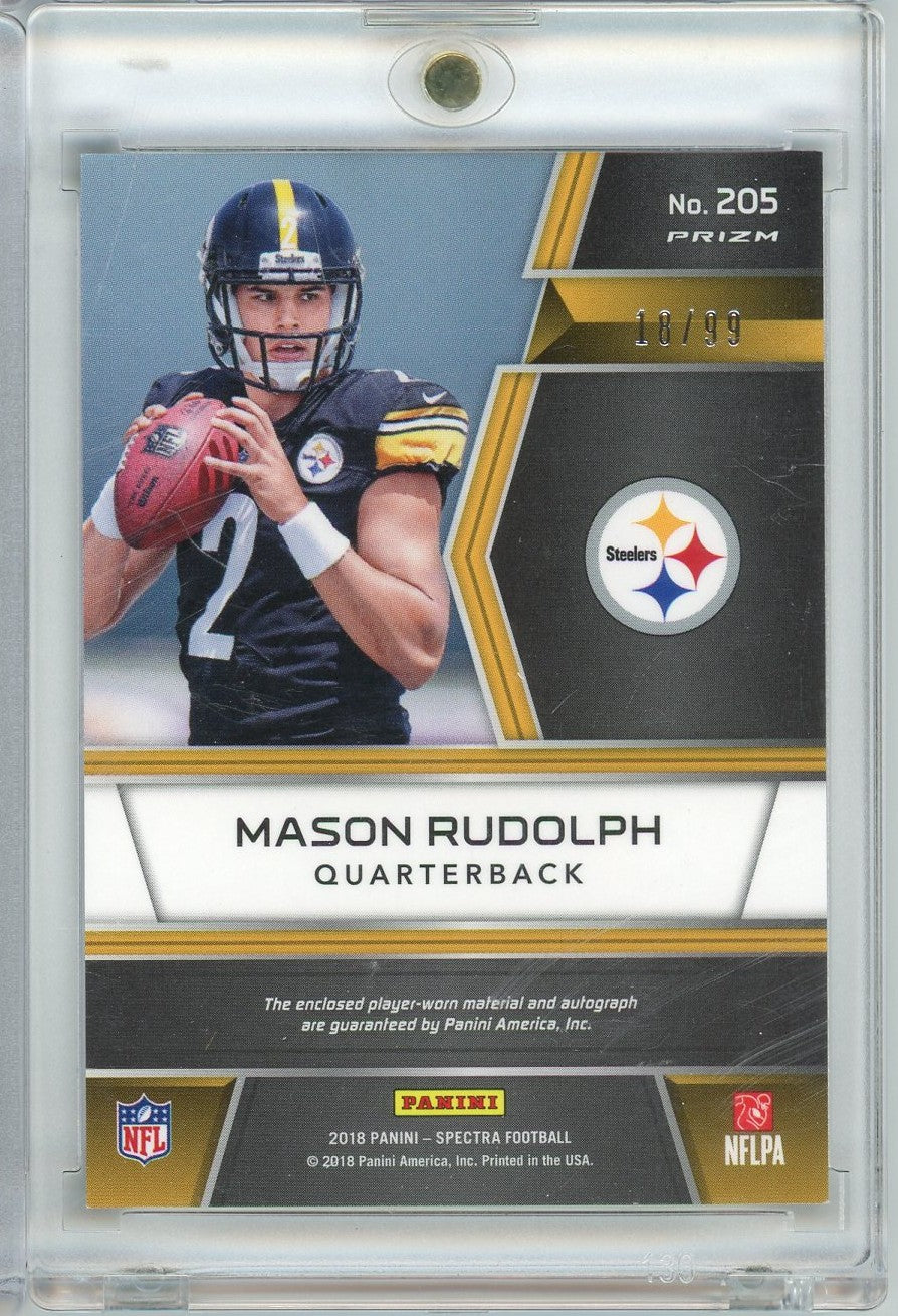 2018 Panini Spectra Mason Rudolph #205 /99 Rookie Patch Autographs Rookie RC Football Card