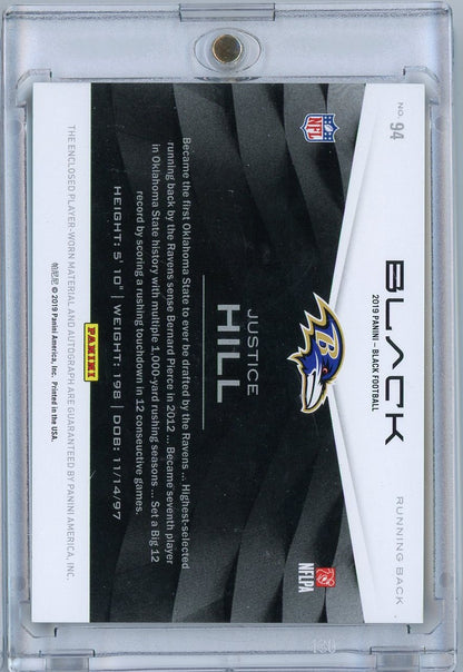 2019 Panini Black Football Justice Hill #94 /75 Rookie Patch Auto Rookie RC Football Card