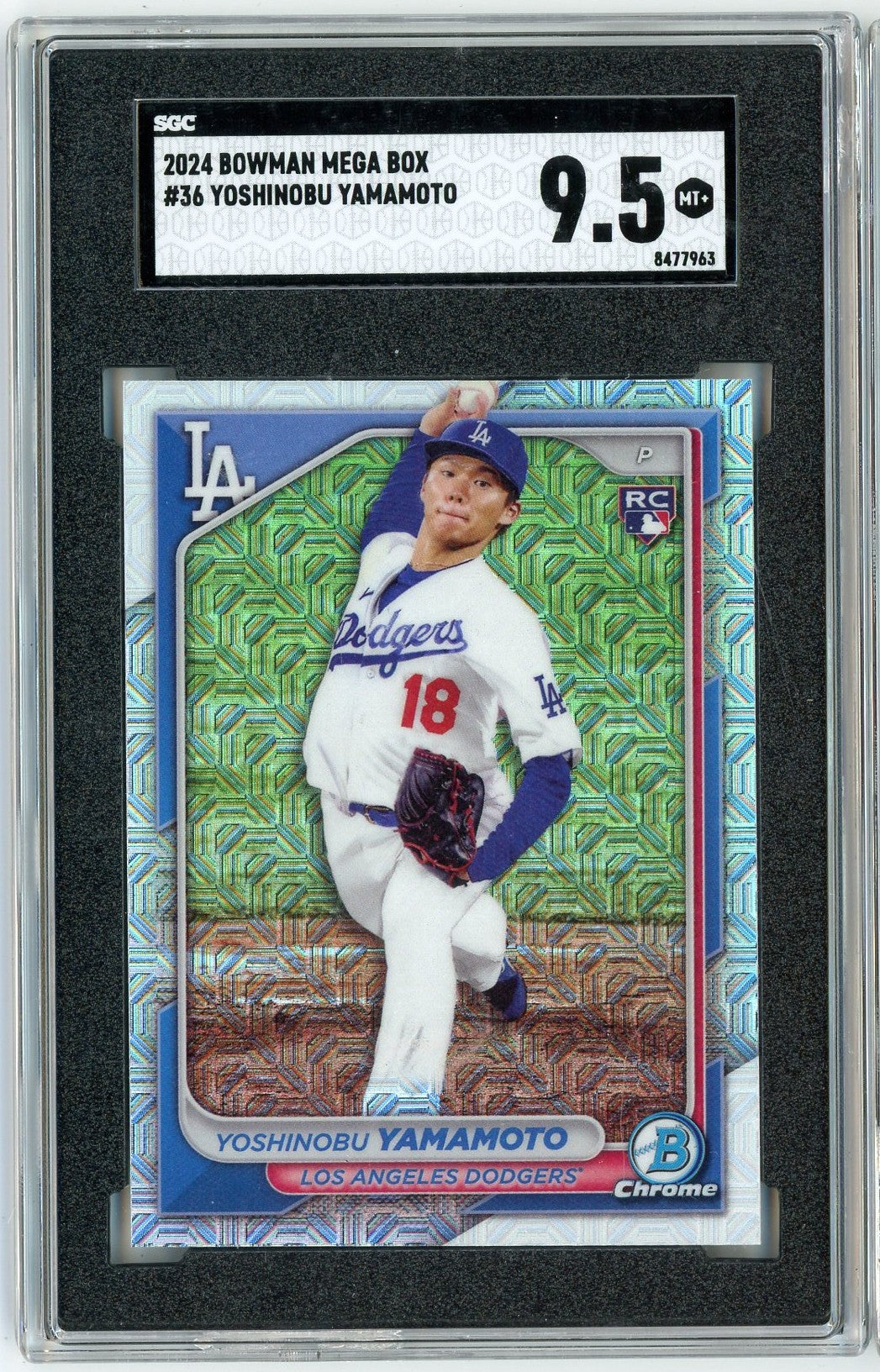 Graded 2024 Topps Bowman Mega Box Yoshinobu Yamamoto #36 Rookie RC Baseball Card SGC 9.5 Mint+