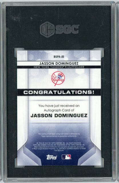 Graded 2020 Bowman Sterling Jasson Dominguez #BSPA-JD Prospect Autograph Rookie RC Baseball Card SGC 10 Gem Mint