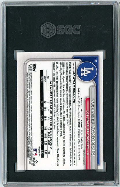 Graded 2024 Topps Bowman Mega Box Yoshinobu Yamamoto #36 Rookie RC Baseball Card SGC 9.5 Mint+