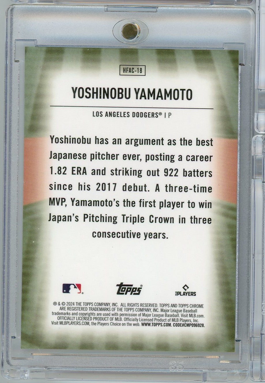 2025 Topps Home Field Advantage Yoshinobu Yamamoto #HFAC-18 Los Angeles Dodgers Rookie RC Baseball Card