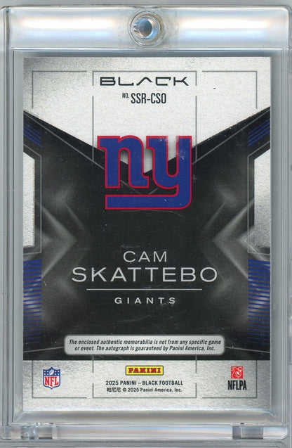 2025 Panini Black Cam Skattebo #SSRCSO /99 Sizable Signatures Relic Auto Rookie RC Football Card