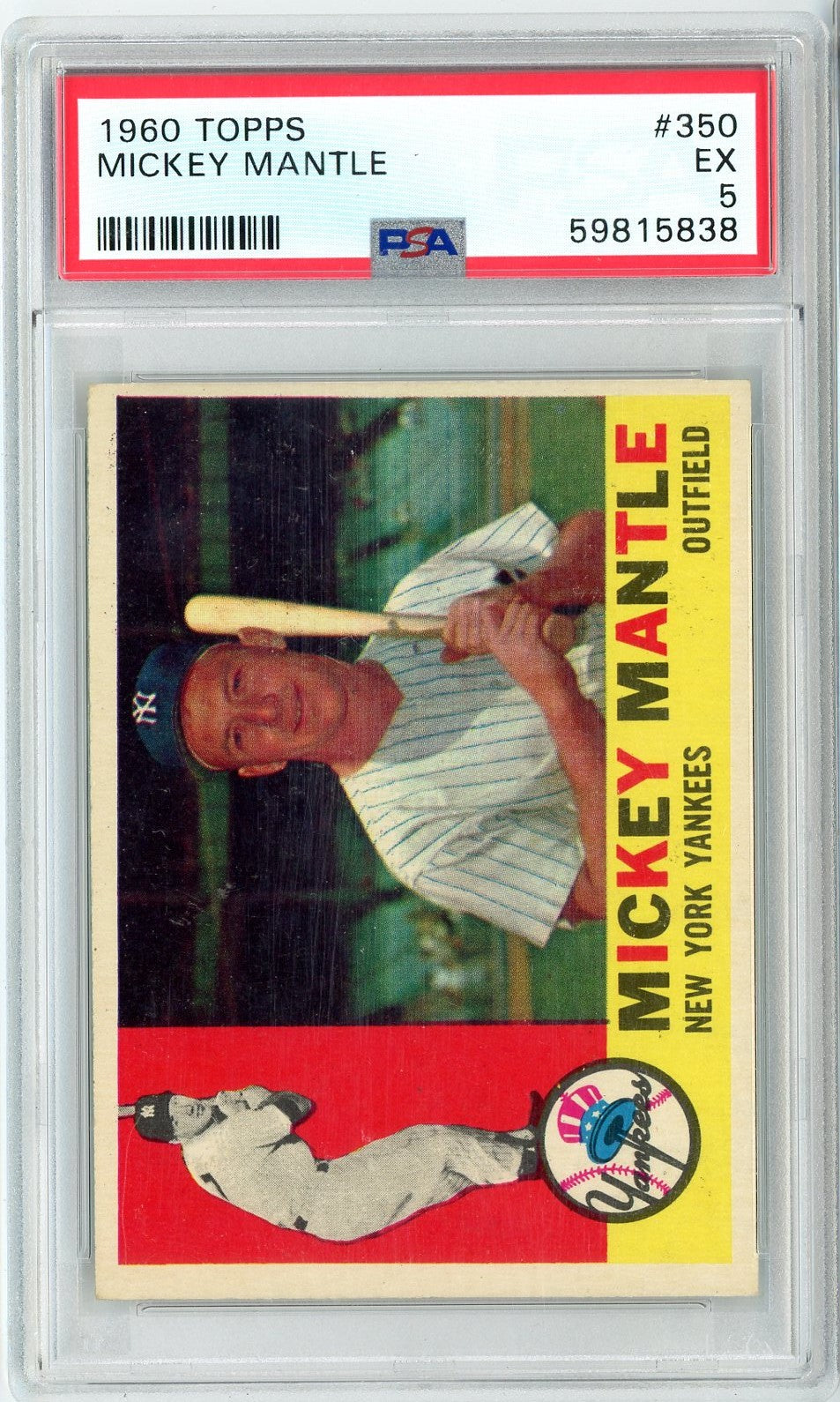 Graded 1960 Topps Mickey Mantle #350 Baseball Card PSA 5 Excellent