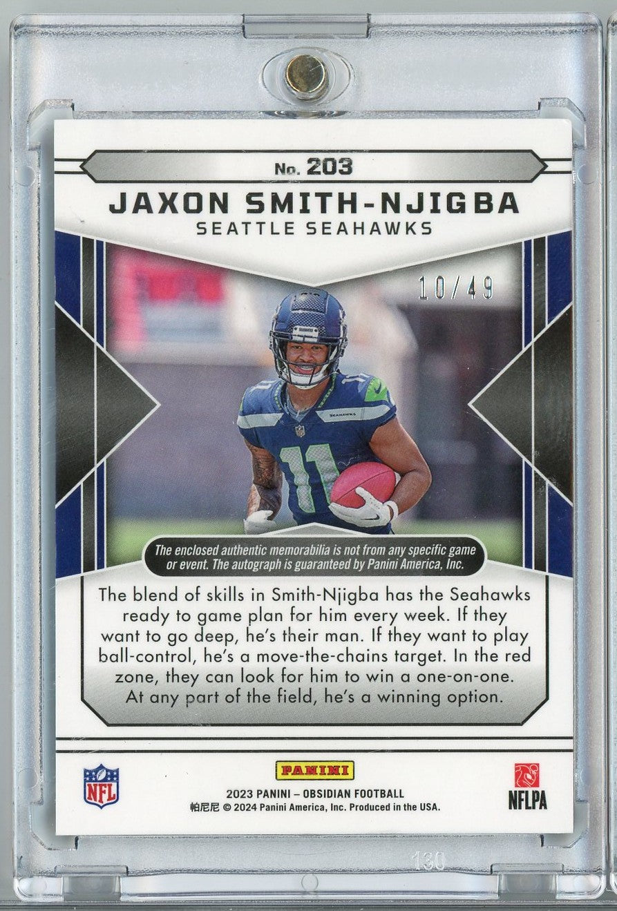 2023 Obsidian Jaxon Smith-Njigba #203 /49 Rookie Patch Auto Rookie RC Football Card