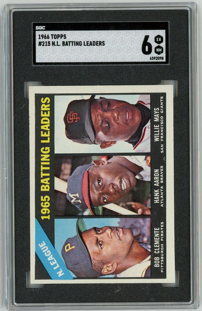 Graded 1966 Topps NL Batting Leaders Clemente Aaron Mays #215 Baseball Card SGC 6