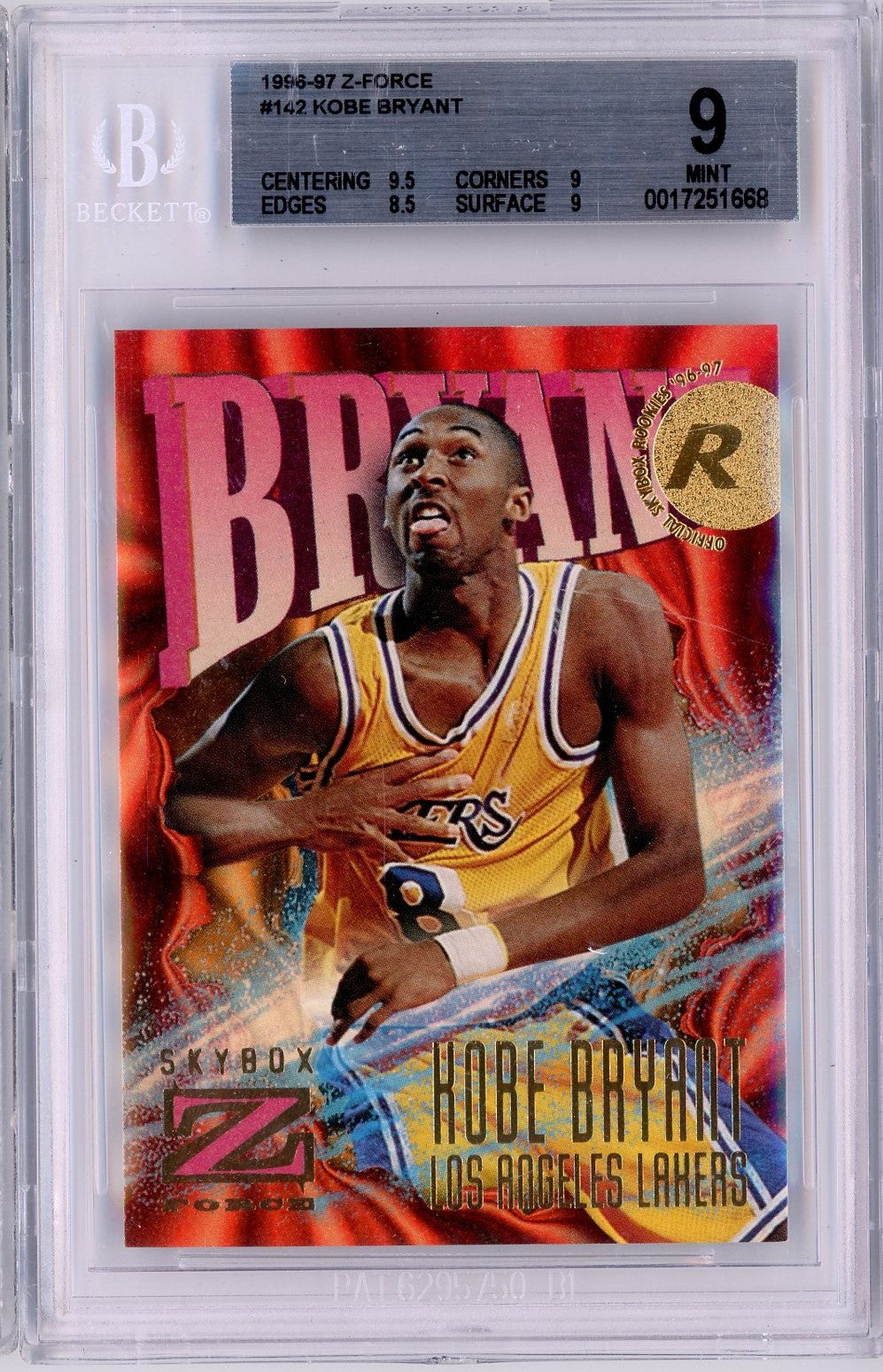 Graded 1996-97 Z Force Kobe Bryant #142 Rookie RC Basketball Card BGS 9 Mint