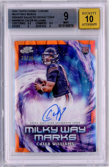 Graded 2024 Topps Cosmic Chrome Football Caleb Williams #MWM-CW /25 Milky Way Marks Auto Rookie RC Football Card BGS 9 10 Auto Grade