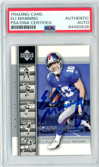 Graded 2004 Upper Deck Eli Manning #1 NFL Players Rookie Premier Rookie RC Football Card PSA Authentic Auto
