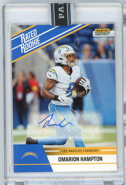 2025 Panini Instant NFL Omarion Hampton #16 Rated Retro Rookie Auto /99 Los Angeles Chargers Rookie RC Football Card