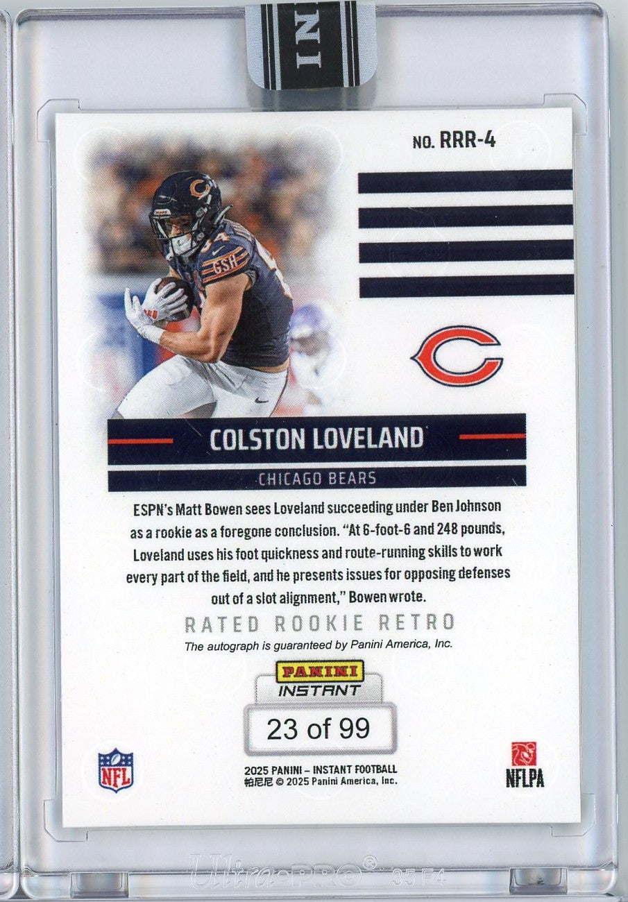 2025 Panini Instant NFL Colston Loveland #4 Rated Rookie Retro Auto /99 Chicago Bears Rookie RC Football Card