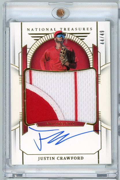 2024 Panini National Treasures Justin Crawford #PMSJC /49 Rookie Patch Auto Rookie RC Baseball Card