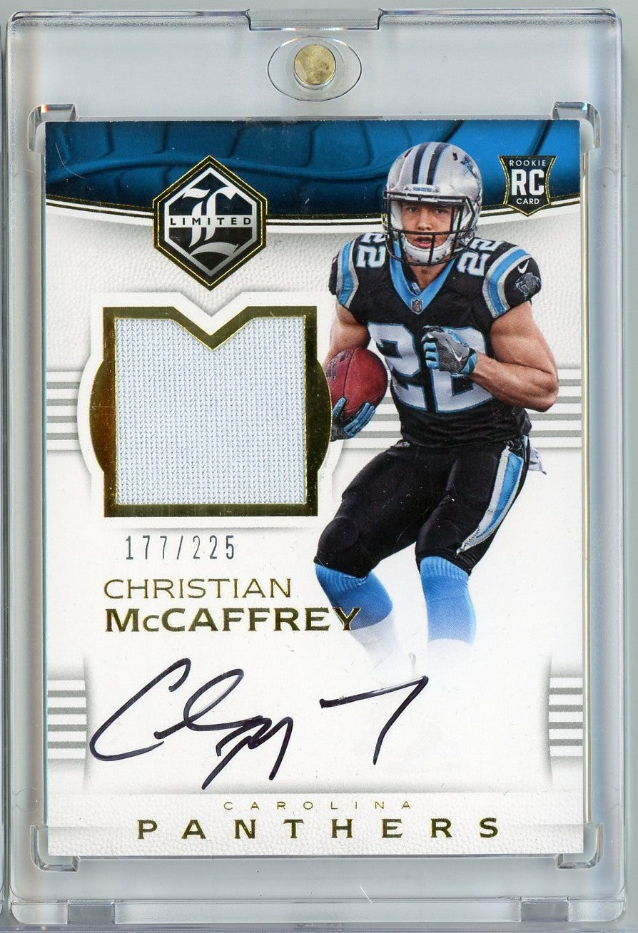 2017 Panini Limited Christian McCaffrey #107 /225 Rookie Patch Auto Rookie RC Football Card