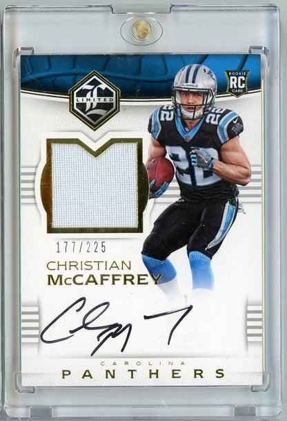 2017 Panini Limited Christian McCaffrey #107 /225 Rookie Patch Auto Rookie RC Football Card