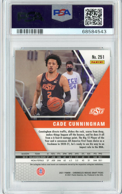 Graded 2021 Panini Chronicles Draft Picks Cade Cunningham #251 Rookie RC Basketball Card PSA 10 Gem Mint