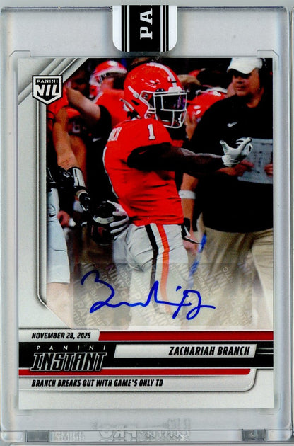 2025 Panini Instant Zachariah Branch #ZBA Auto Georgia Bulldogs Rookie RC Football Card