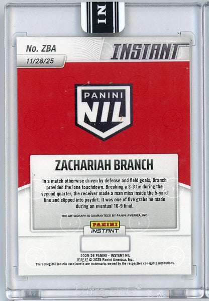 2025 Panini Instant Zachariah Branch #ZBA Auto Georgia Bulldogs Rookie RC Football Card