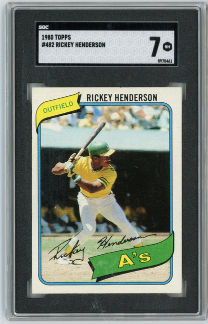 Graded 1980 Topps Rickey Henderson #482 Rookie RC Baseball Card SGC 7 Near Mint