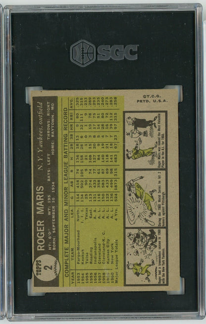Graded 1961 Topps Roger Maris #2 Baseball Card SGC 7 Near Mint