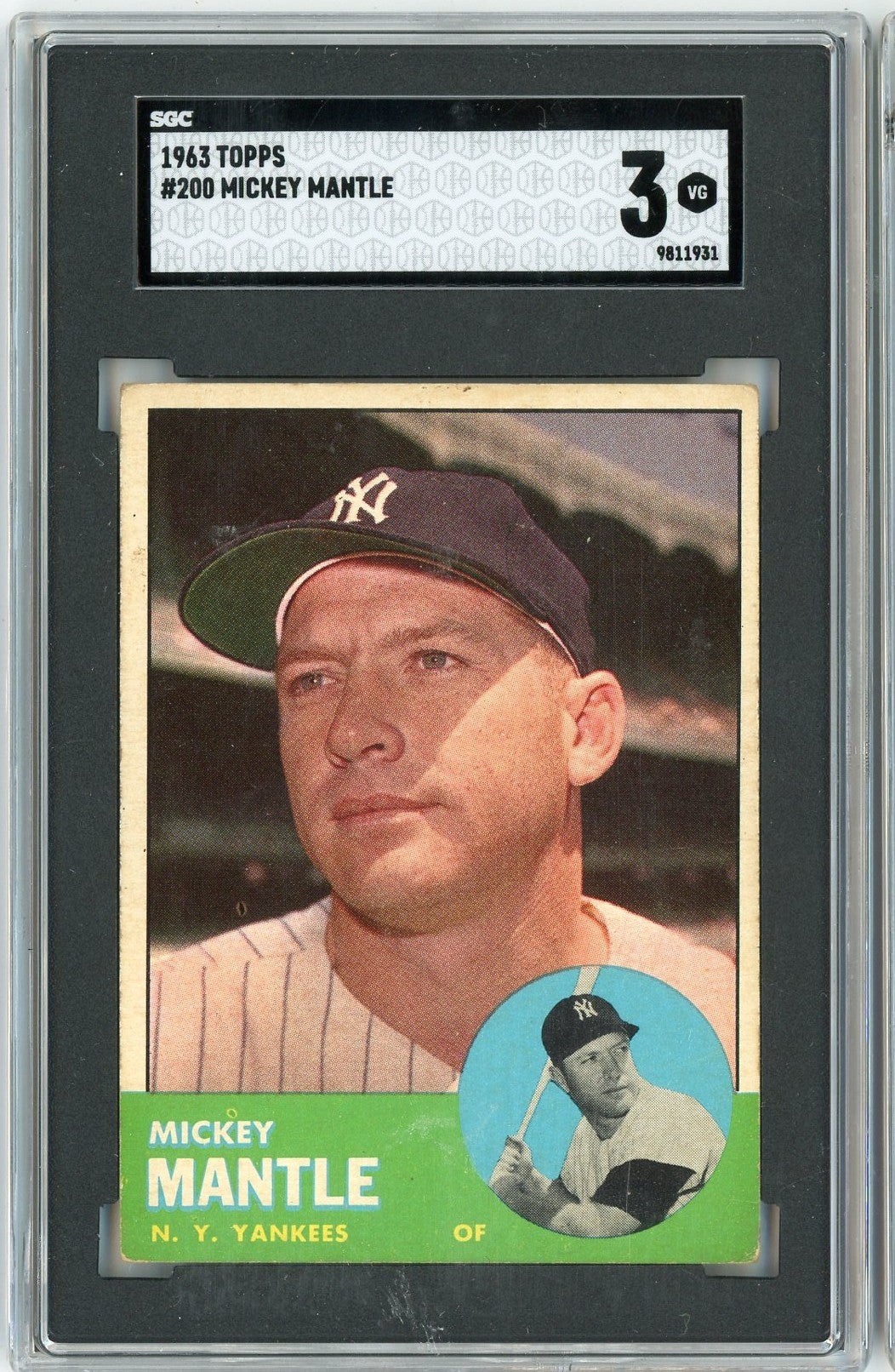 Graded 1963 Topps Mickey Mantle #200 Baseball Card SGC 3 Very Good