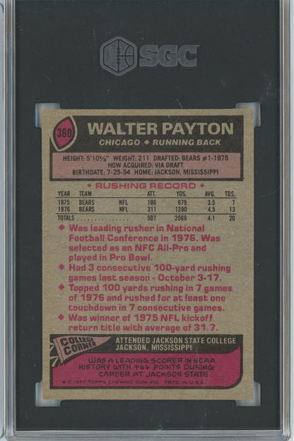 Graded 1977 Topps Walter Payton #360 2nd Year Football Card SGC 8 NM-MT