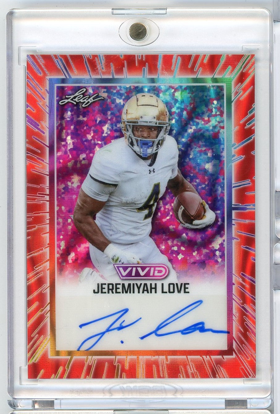 2025 Leaf Vivid Jeremiyah Love #BAJL2 Auto /2 Notre Dame Rookie RC Football Card