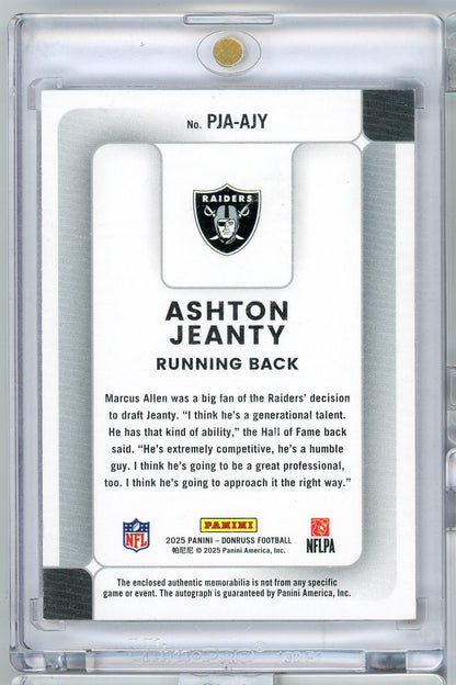 2025 Panini Donruss Ashton Jeanty #PJAAJY Rookie Phenom RPA /49 Rookie RC Football Card
