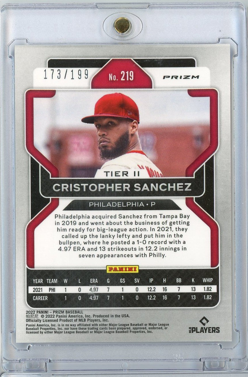 2022 Panini Prizm Cristopher Sanchez #219 /199 Blue Donut Circles Philadelphia Phillies Rookie RC Baseball Card