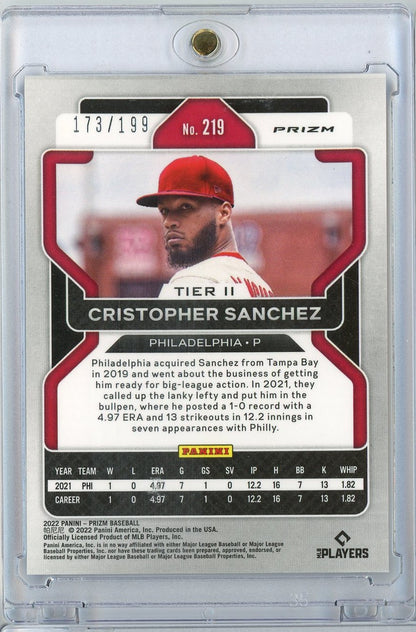 2022 Panini Prizm Cristopher Sanchez #219 /199 Blue Donut Circles Philadelphia Phillies Rookie RC Baseball Card