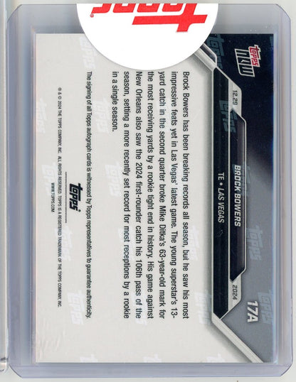 2024 Topps Now Brock Bowers #17A Auto /10 Las Vegas Raiders Rookie RC Football Card