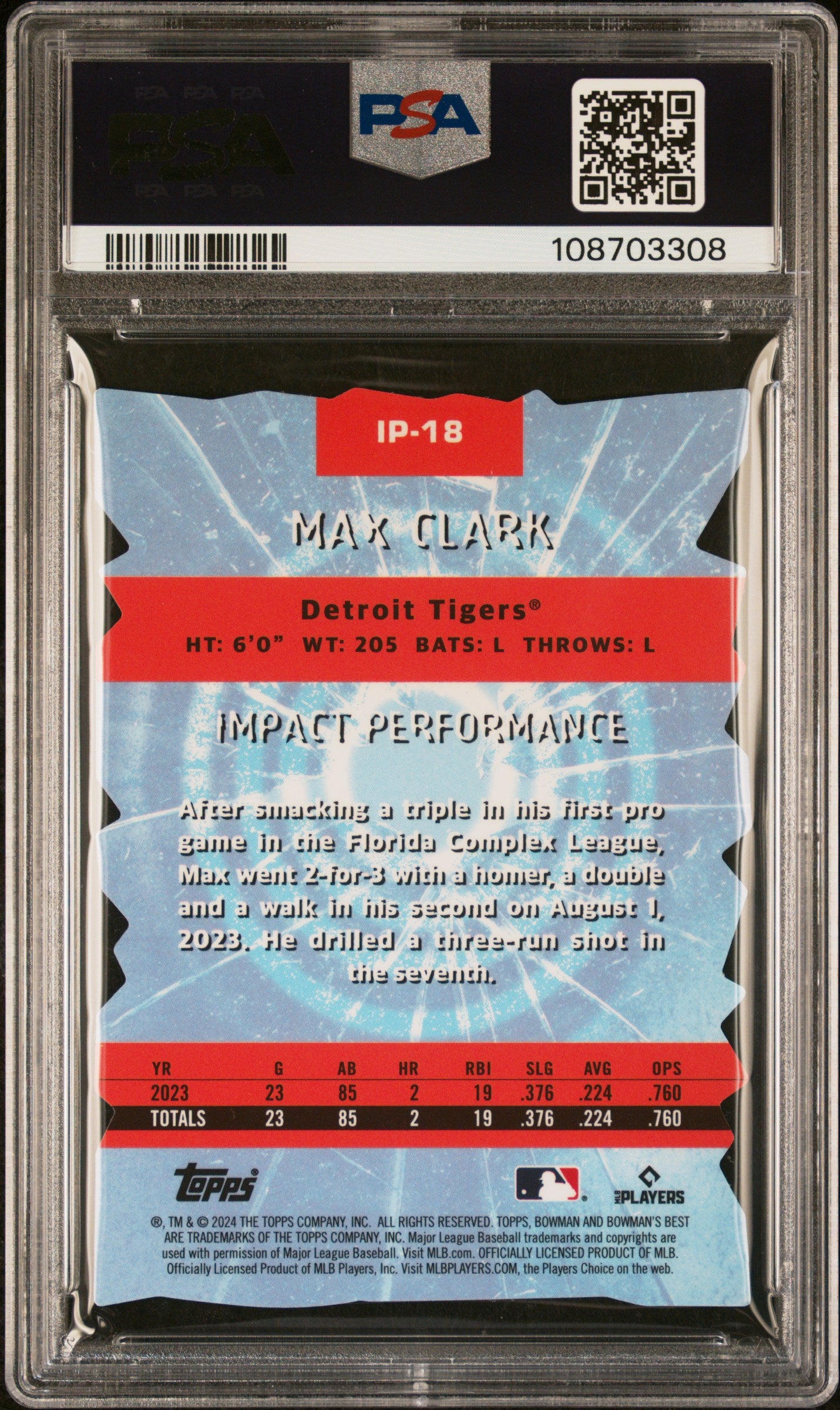 Graded 2024 Topps Bowmans Best Max Clark #IP18 Impact Players Mini Diamond Rookie RC Baseball Card PSA 10 Gem Mint