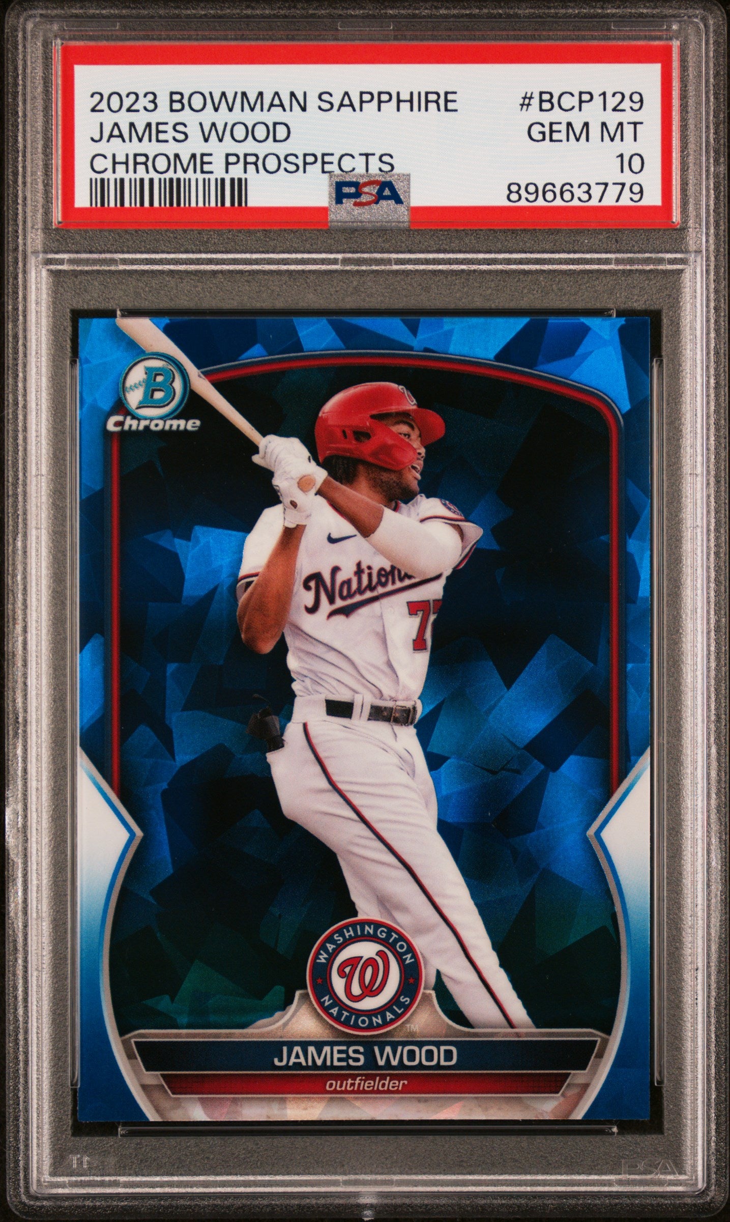 Graded 2023 Topps Bowman Sapphire James Wood #BCP129 Chrome Prospects Rookie RC Baseball Card PSA 10 Gem Mint