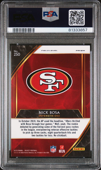 Graded 2019 Panini Select Nick Bosa #250 Silver Prizm Rookie RC Football Card PSA 10 Gem Mint