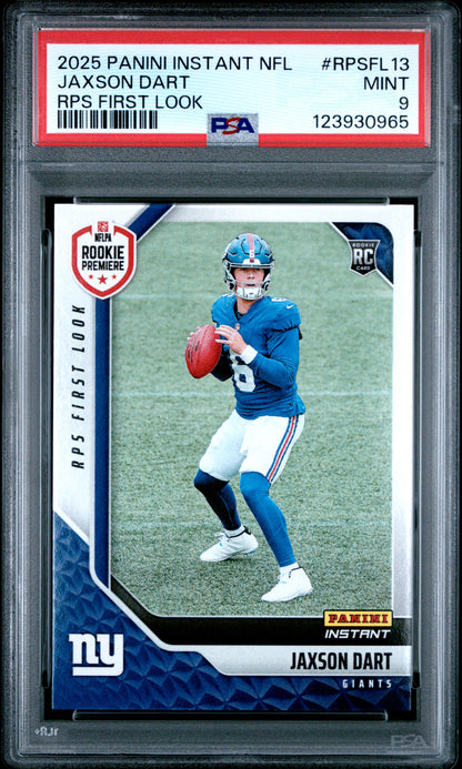 Graded 2025 Panini Instant Jaxson Dart #RPSFL13 RPS First Look Rookie RC Football Card PSA 9 Mint