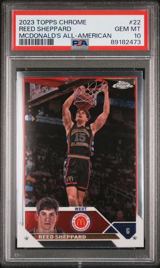 Graded 2023 Topps Chrome Reed Sheppard #22 McDonalds All American Rookie RC Basketball Card PSA 10 Gem Mint