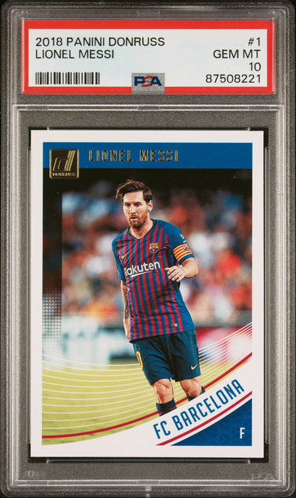 Graded 2018 Panini Donruss Lionel Messi #1 Soccer Card PSA 10 Gem Mint