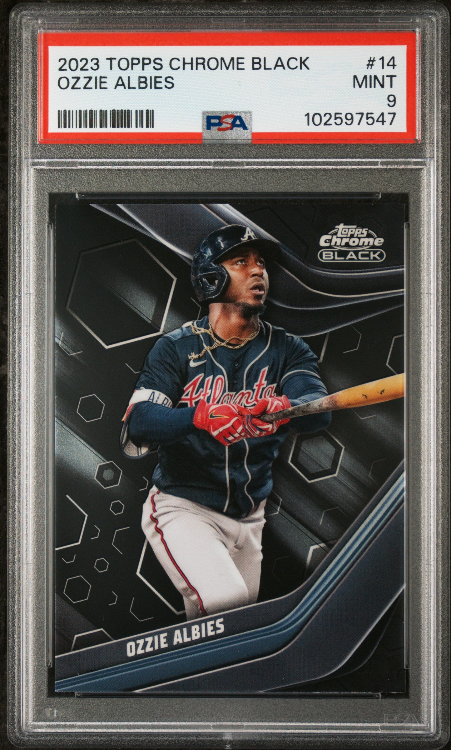 Graded 2023 Topps Chrome Black Ozzie Albies #14 Baseball Card PSA 9 Mint