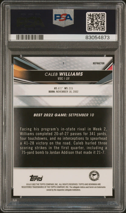 Graded 2022 Topps Bowmans Best University Caleb Williams #1 Refractor Rookie RC Football Card PSA 10 Gem Mint