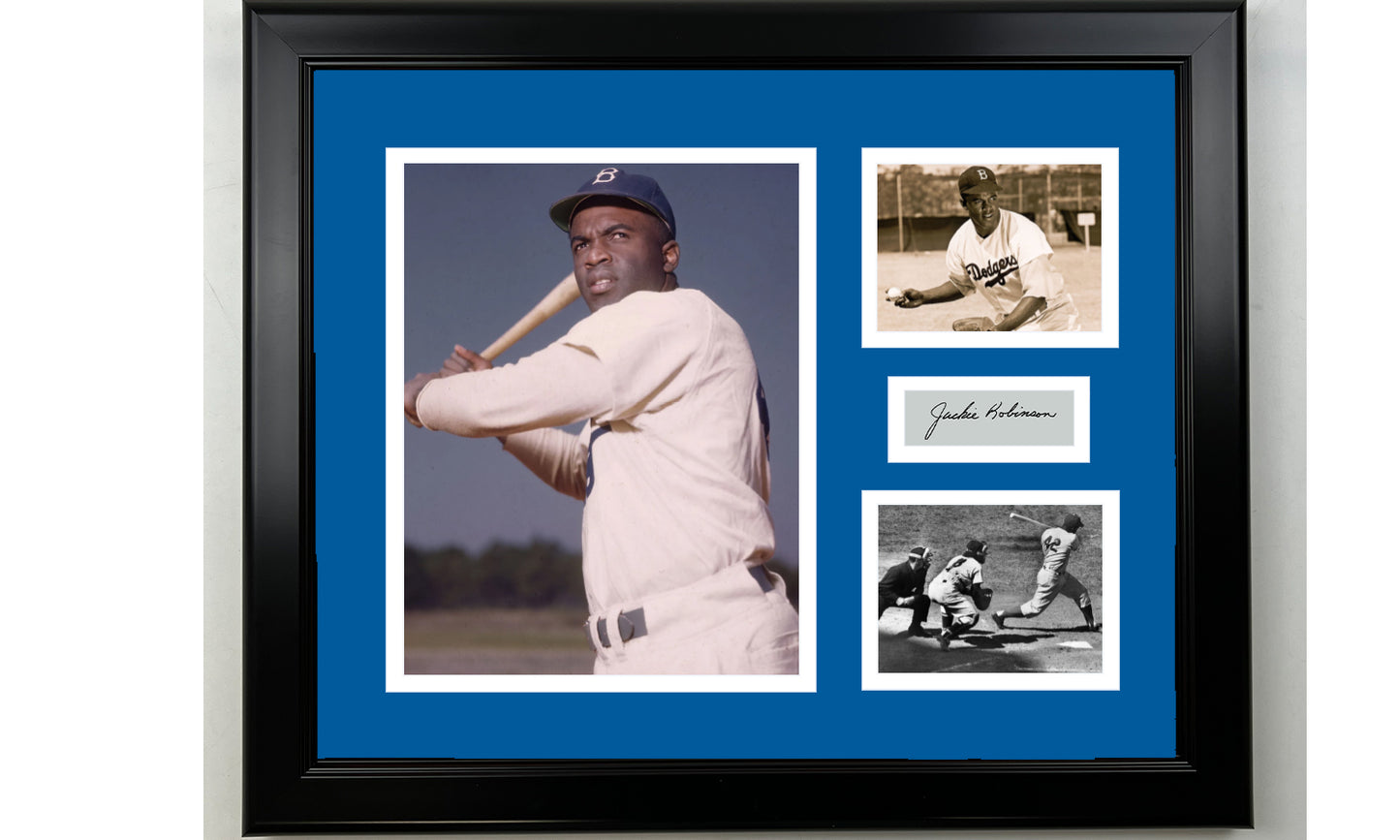 Framed Jackie Robinson Brooklyn Dodgers Facsimile Laser Engraved Signature Baseball 14x11 3 Photo Collage